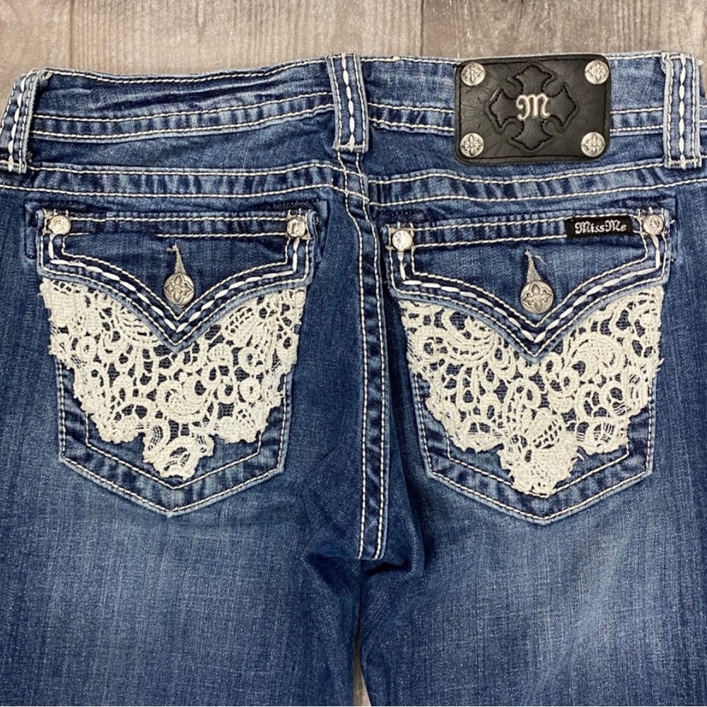 Miss Me lace embroidered bootcut jeans